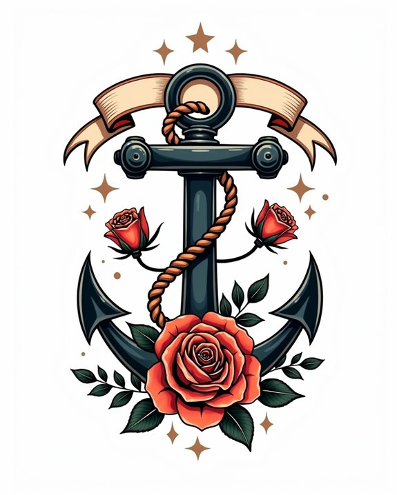 sailor anchor roses art