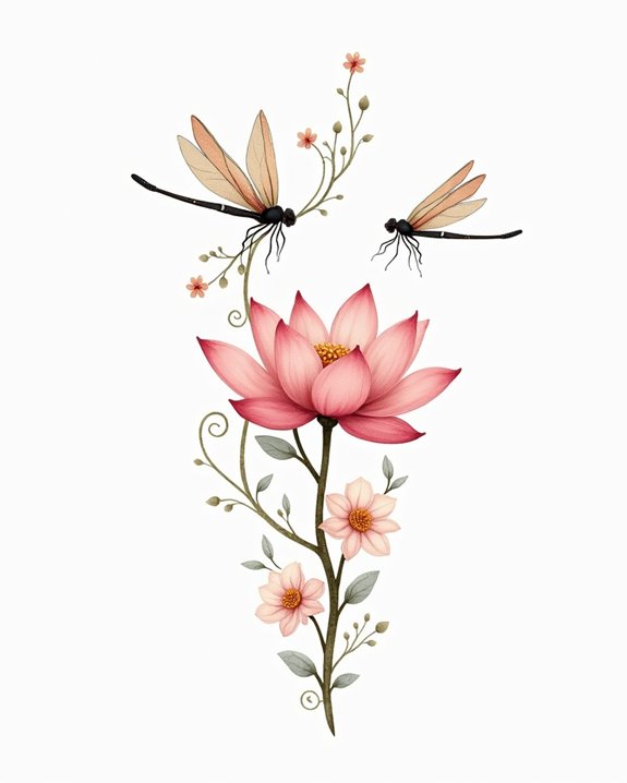 serene lotus dragonfly tattoo