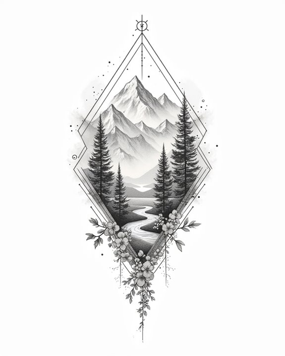 serene minimalist mountain tattoos