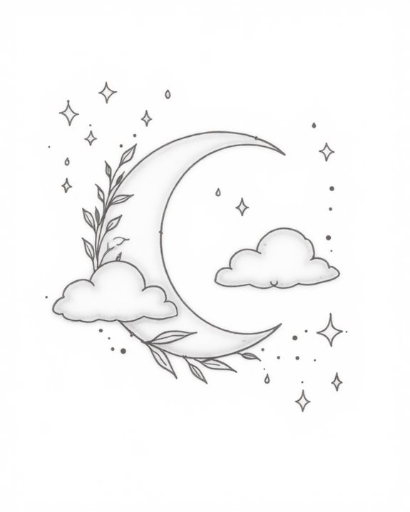 serene moon and cloud tattoos