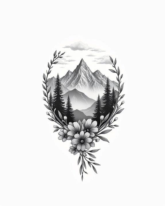 serene mountain landscape tattoo