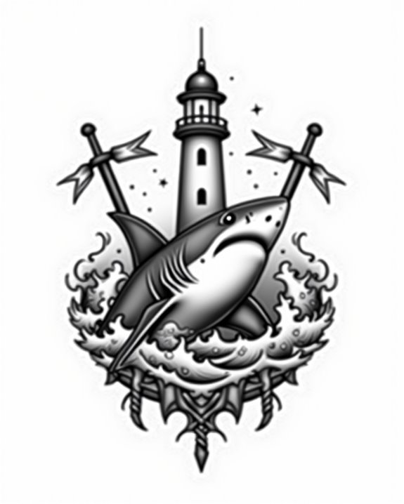 shark lighthouse ocean symbolism