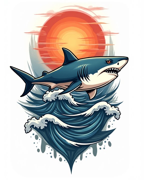 shark waves sunset symbolism