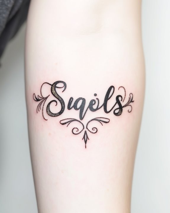 shimmering metallic name tattoos
