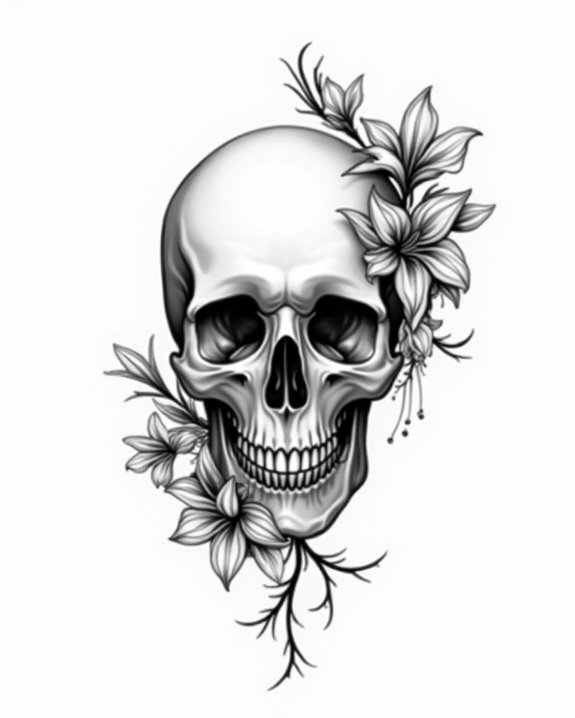skull flowers symbolism contrast