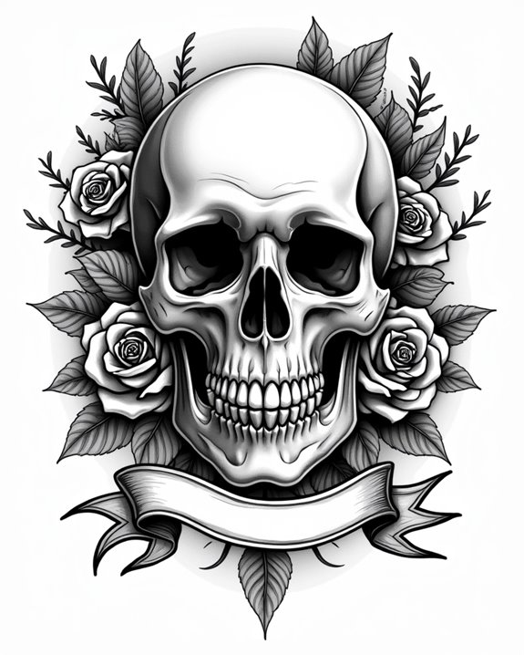 skull roses banner memorial