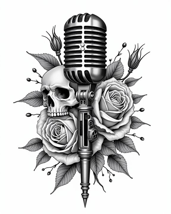 skulls roses vintage microphone