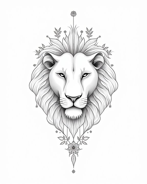 small lion with floral accents