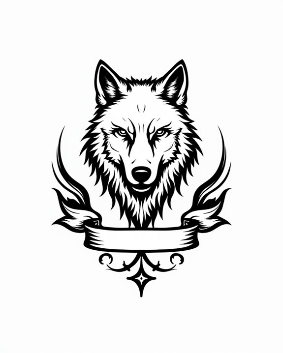 stylized wolf with banner