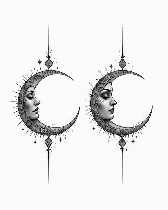 symmetrical crescent moon tattoos