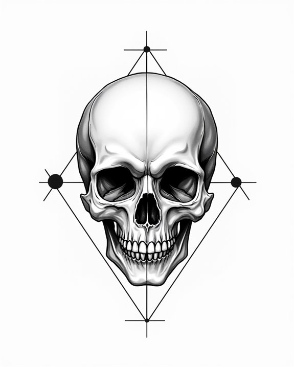 symmetrical geometric skull tattoos