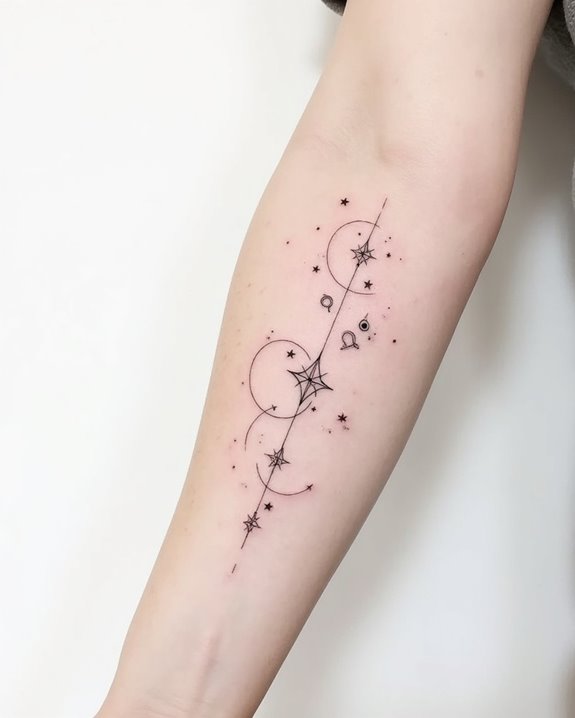 tiny celestial symbols etched