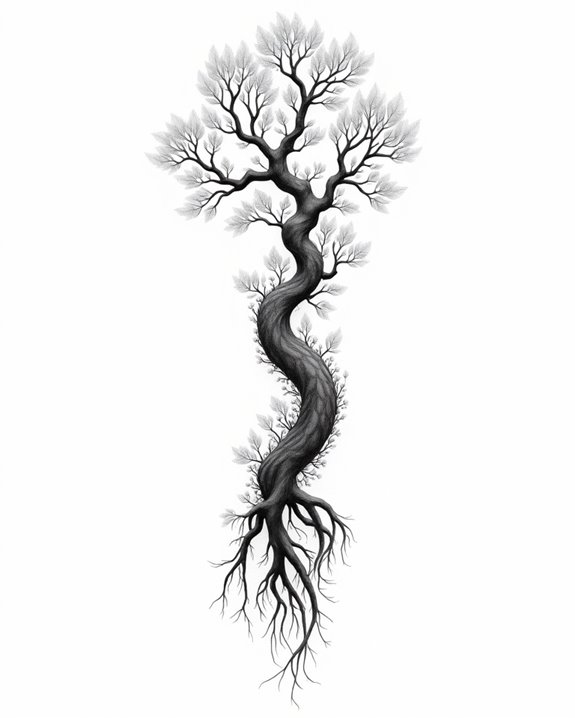 tree silhouettes with seasonal flowers