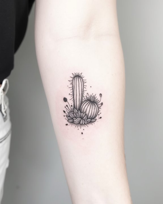 trendy miniature cactus tattoos