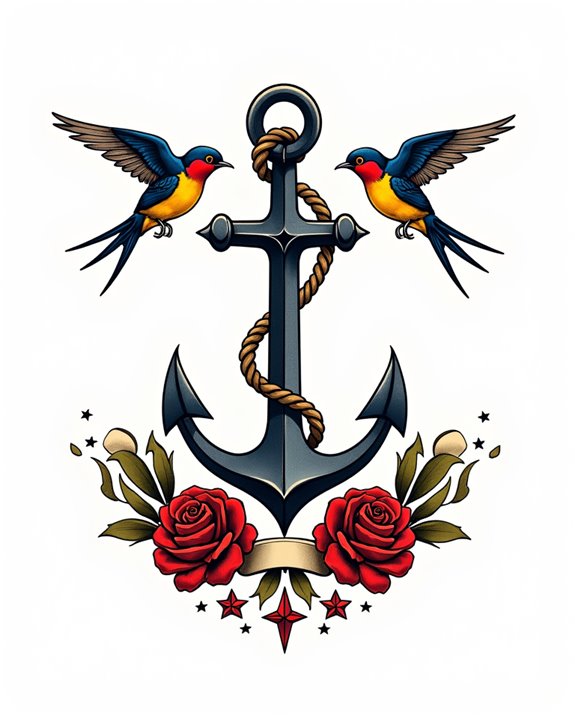 vibrant anchor swallow motif