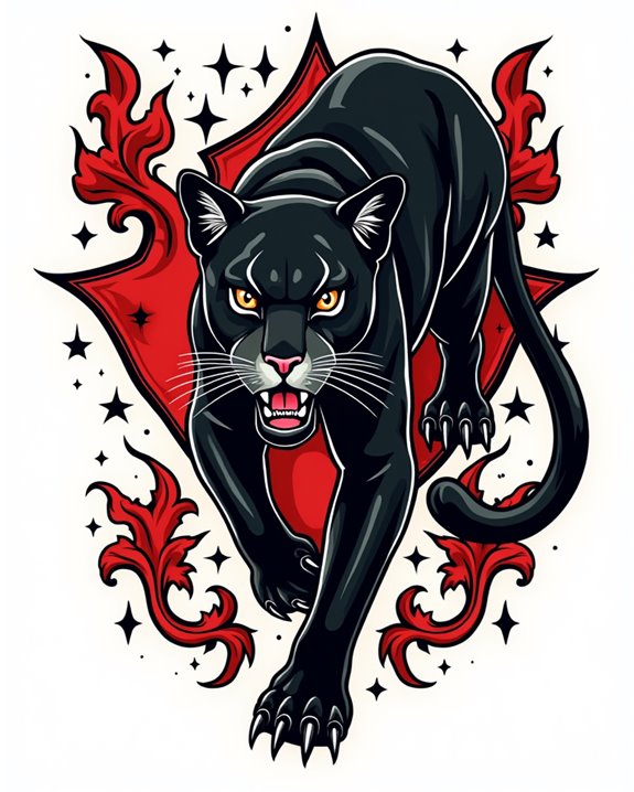 vibrant cartoon panther tattoo