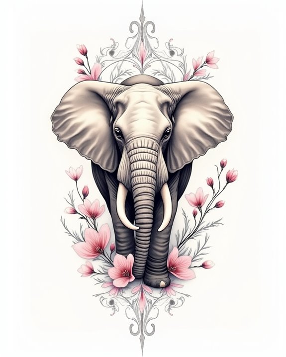 vibrant elephant blossom tattoo