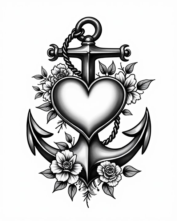 vibrant floral anchor tattoo