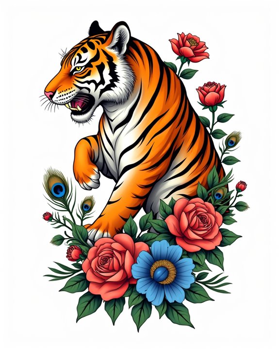 vibrant floral tiger accent