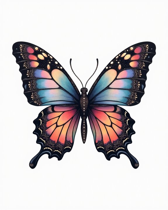vibrant glitter butterfly tattoo