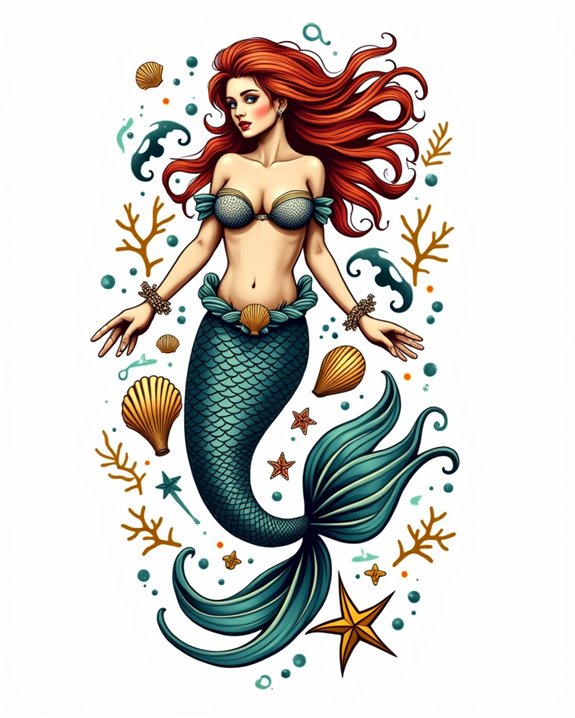 vibrant mermaid with waves