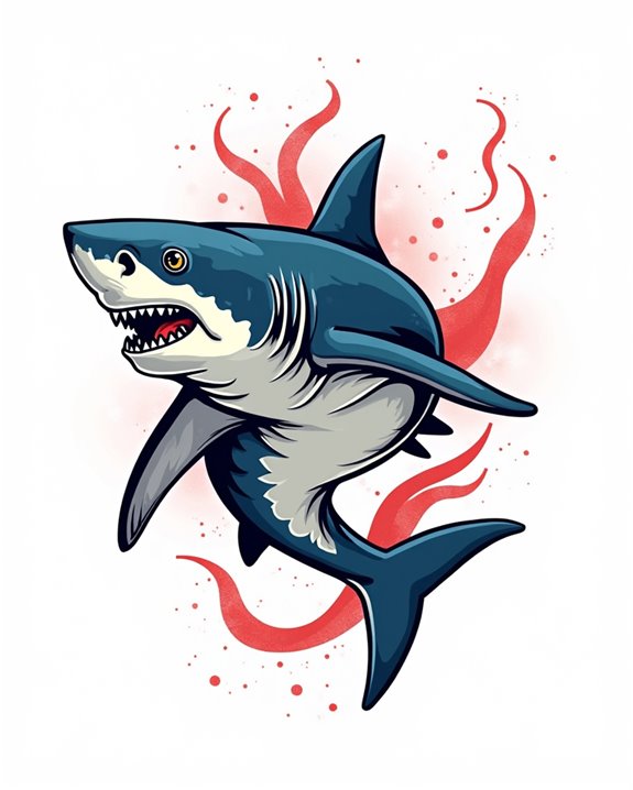 vibrant red blue shark