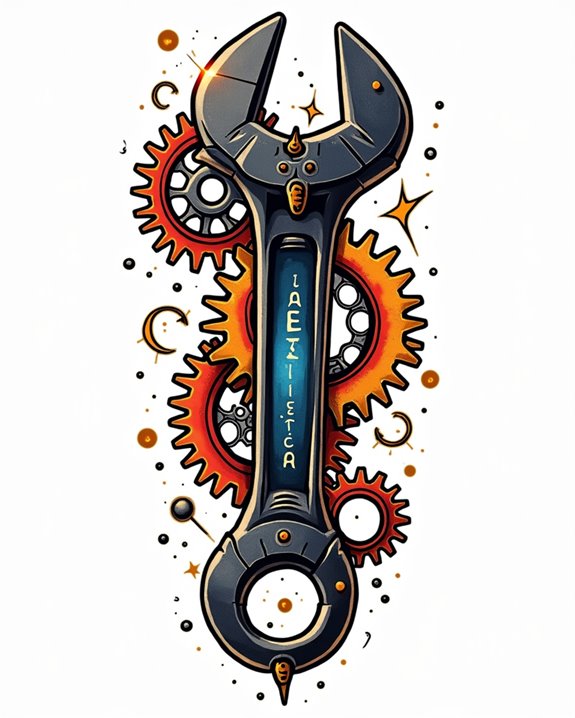 vibrant retro mechanical tattoos