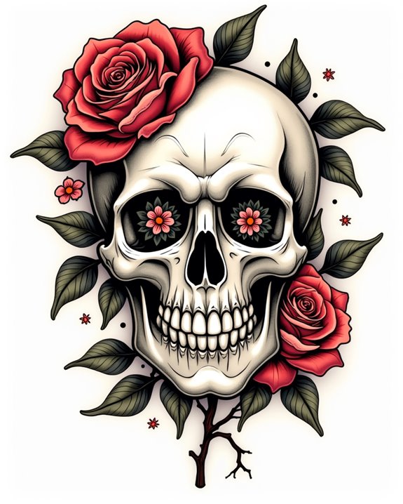 vibrant retro skull tattoo