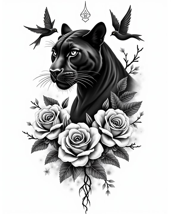 vibrant rose panther composition
