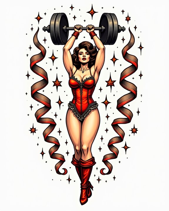 vibrant strongwoman tattoo art