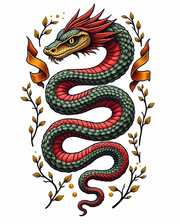 vibrant swirling snake tattoos