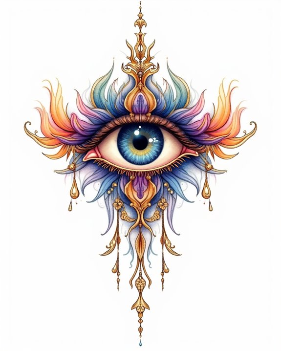 vibrant watercolor eye tattoos