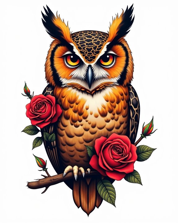 vibrant wise owl tattoo