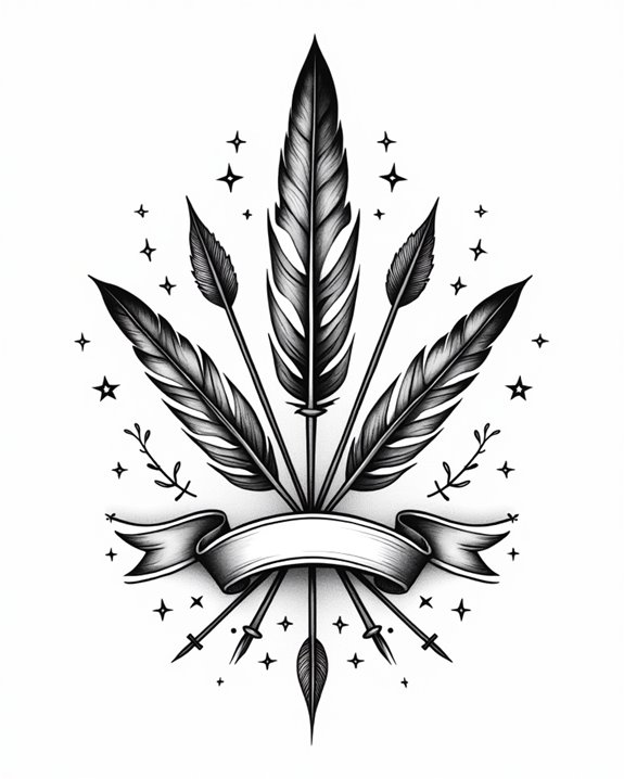 vintage feather arrow tattoos