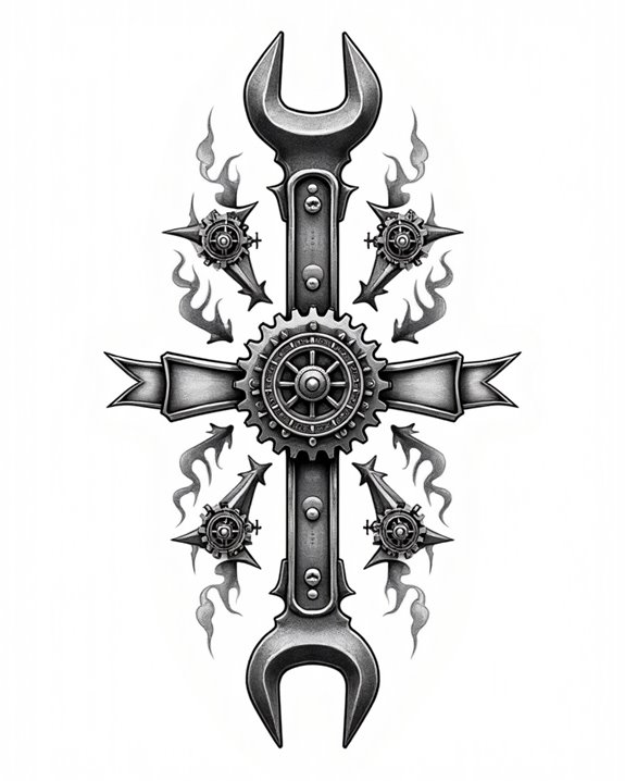 vintage gear inspired tattoo design