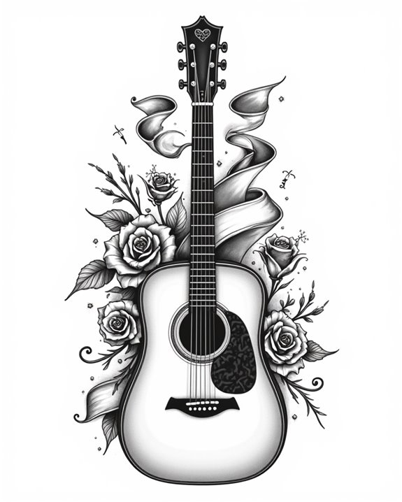 vintage guitar heart tattoo