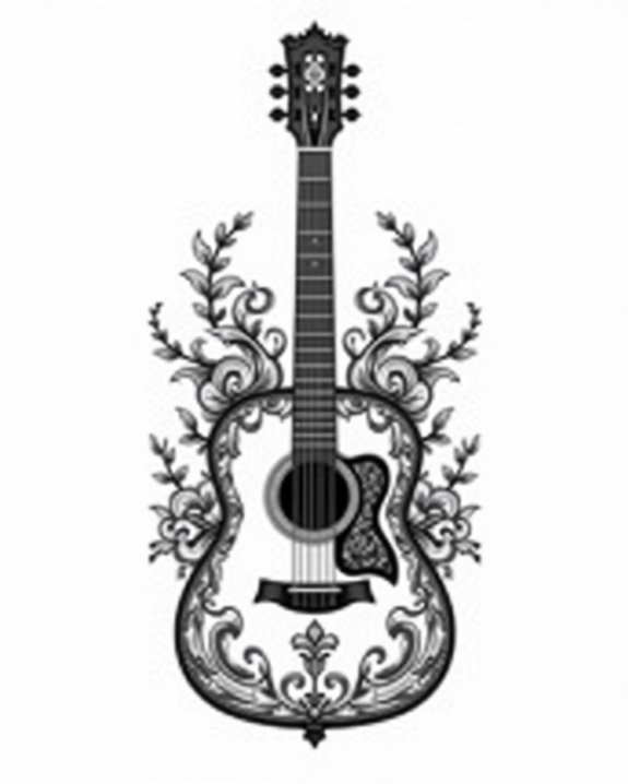 vintage guitar ink art