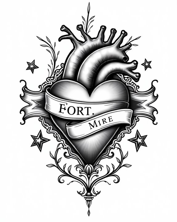 vintage heart banner ink