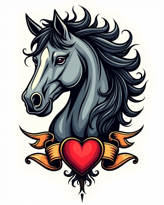 vintage horse heartbeat tattoo