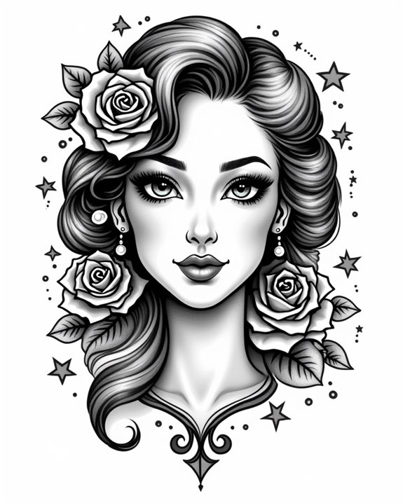 vintage lady face tattoos