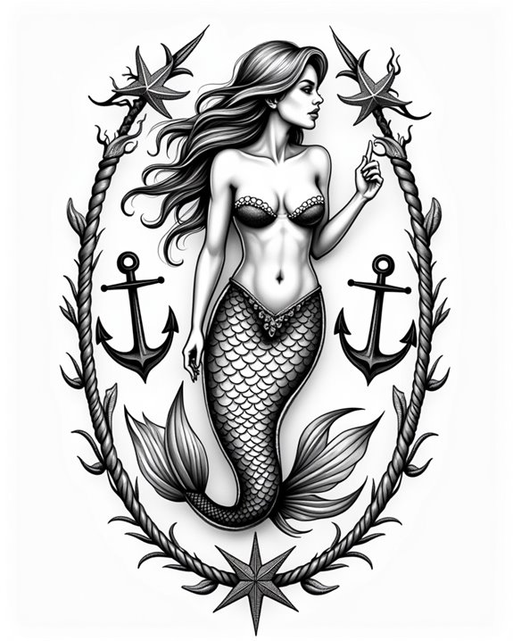vintage mermaid rope bordered charm