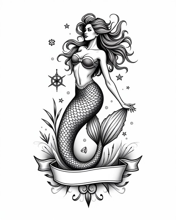 vintage mermaid tattoo art