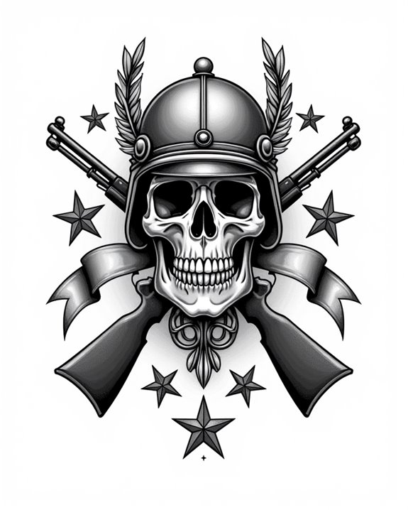 vintage military skull tattoo
