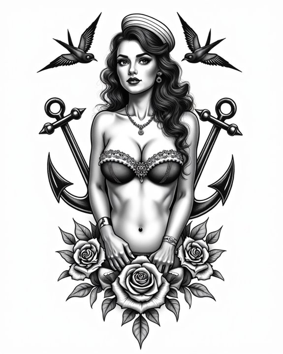 vintage nautical pinup tattoo