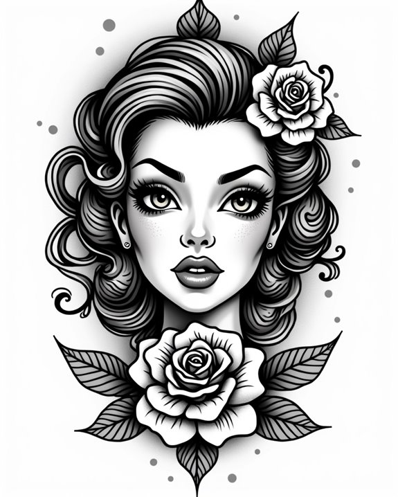 vintage pin up face tattoos