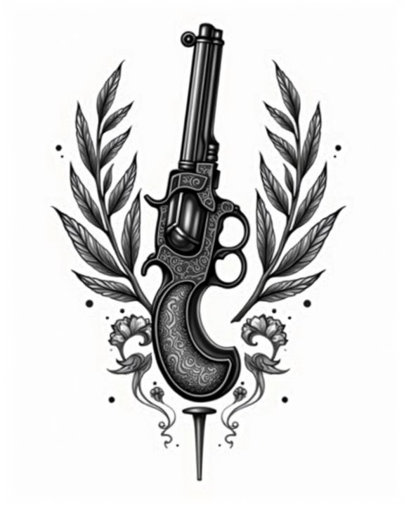 vintage pistol tattoo art