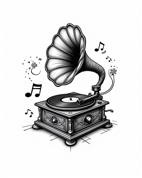 vintage record player tattoo artwork