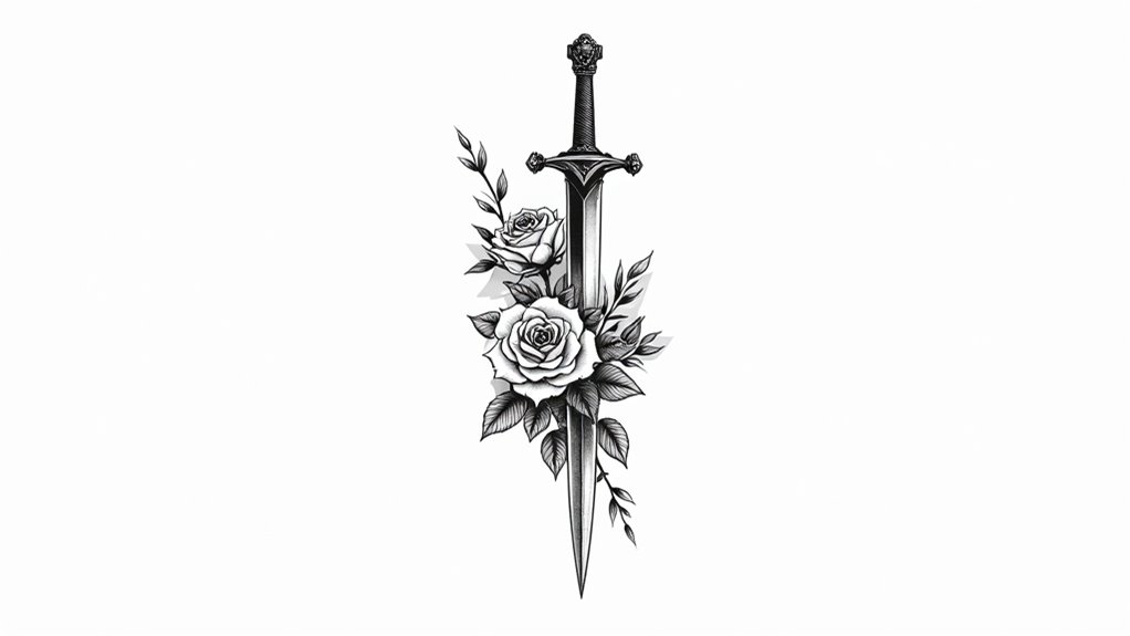 vintage rose dagger tattoos