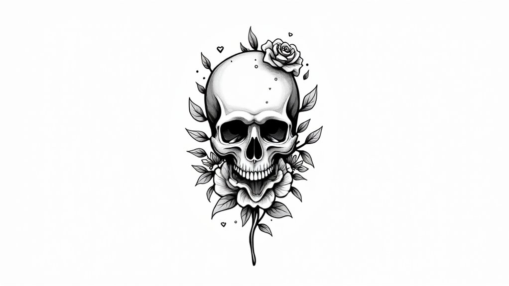 vintage skull rose tattoos