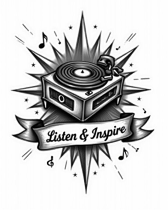 vintage turntable with banner